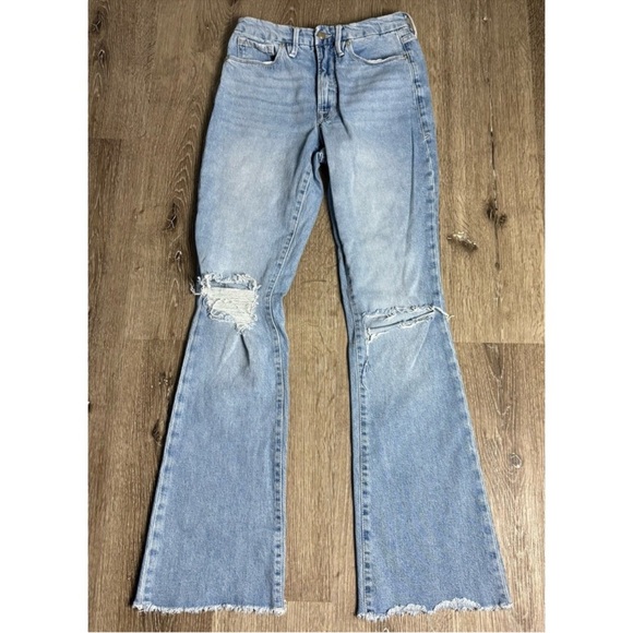Good American Denim - Good American Light Blue Distressed Flare Jeans